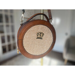 Pratesi Firenze Round Woven Straw Leather Crossbody Bag Italian Made Quiet Luxe